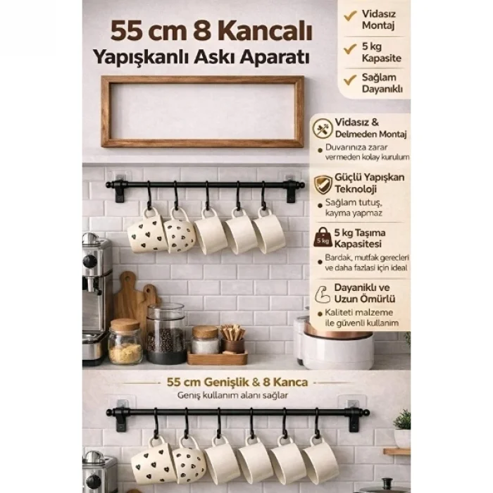 BUĞZ 8 Kancalı Yapışkanlı Askı Aparatı