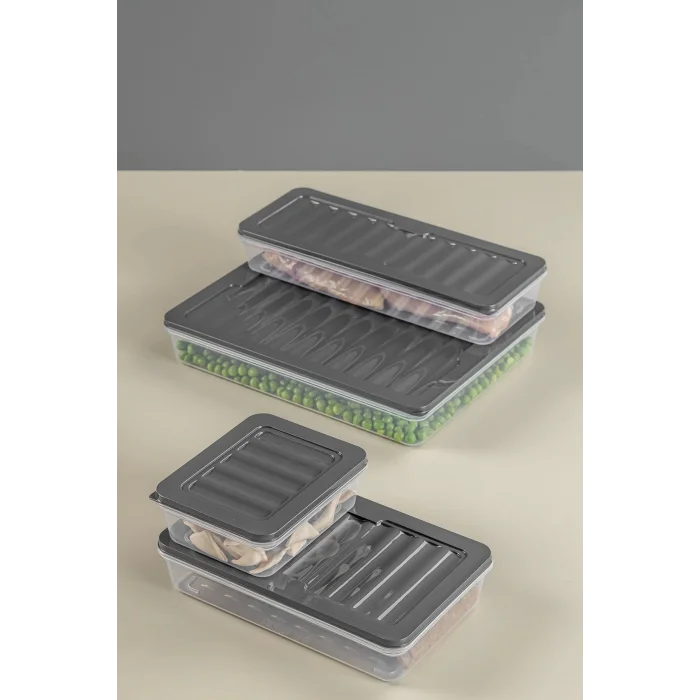  8li Saklama Kabı , Mikrodalga Uyumlu Erzak Saklama Kabı Antrasit 8 X 2400 ml