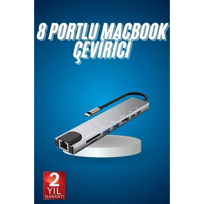 BUĞZ 8 Port Çoklayıcı Macbook Ile Uyumlu Çoğaltıcı Type-C dönüştürücü TF SD kart