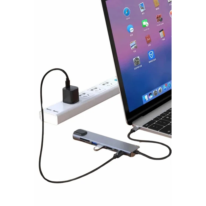BUĞZ 8 Port Çoklayıcı Macbook Ile Uyumlu Çoğaltıcı Type-C dönüştürücü TF SD kart