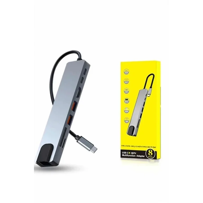  8 Portlu Macbook Çevirici Type C Hub  SD TF USB Çoğaltıcı Ethernet