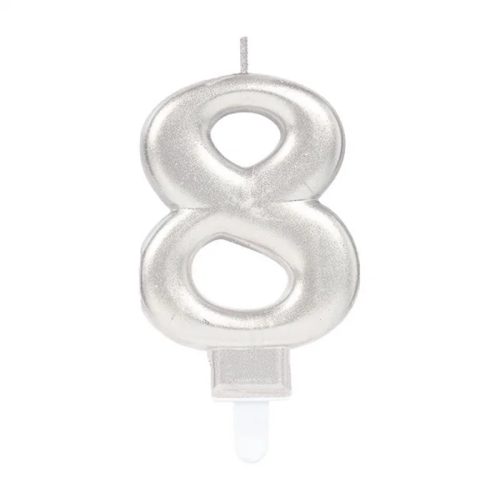 BUĞZ 8 Rakam Mum Gümüş Renk Bx40