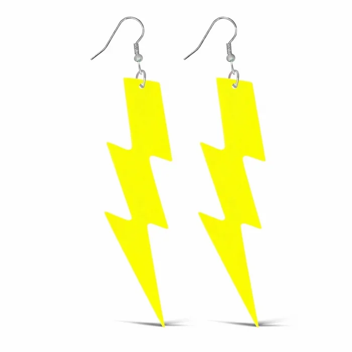 BUĞZ 80’ler 9039lar Retro Neon Sarı Şimşek Küpe 10 Cm