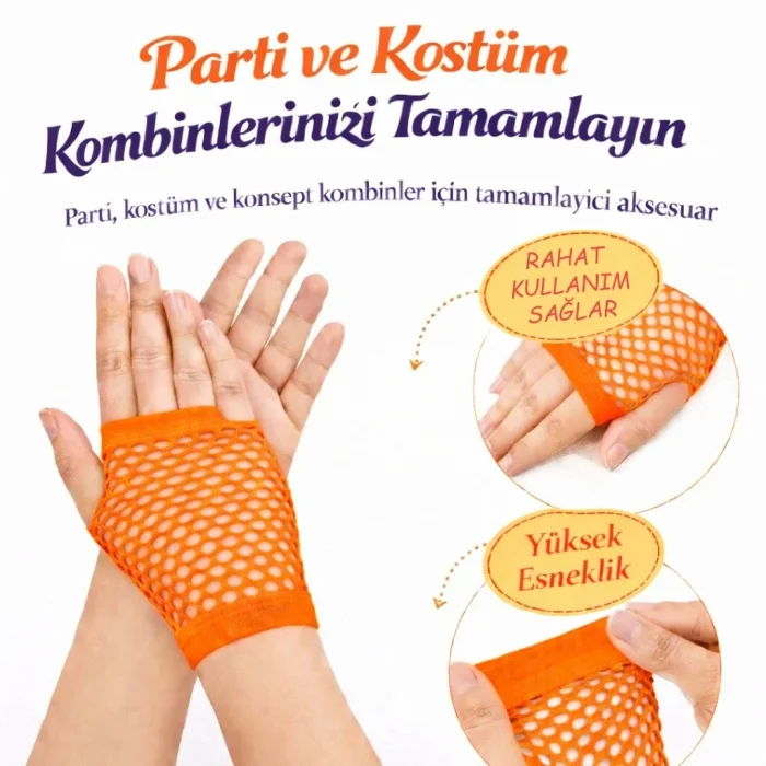 BUĞZ 80’ler 90’lar Retro Neon Turuncu File Parmaksız Kısa Eldiven 11 Cm - BUĞZ