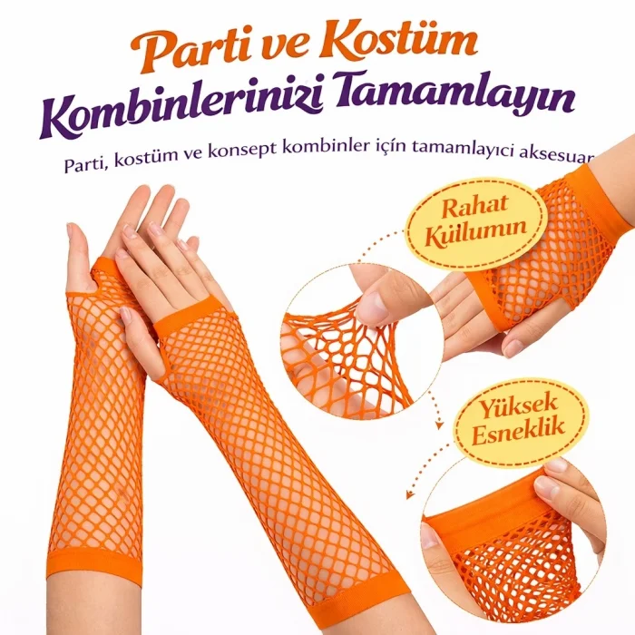 BUĞZ 80’ler 90’lar Retro Turuncu File Parmaksız Eldiven 26 Cm Bx40