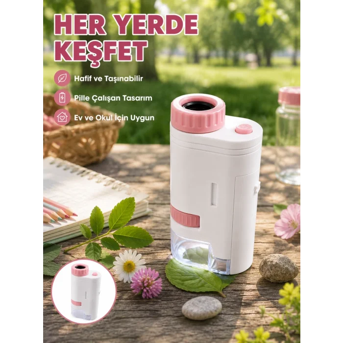 BUĞZ 80X-200X Taşınabilir Dijital Mikroskop  LED Işıklı Çocuk Eğitim Mikroskobu