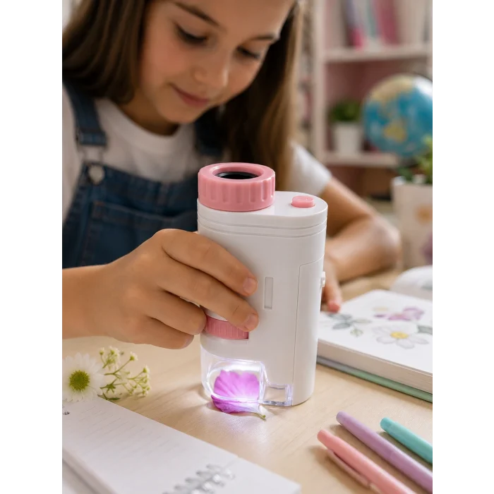 BUĞZ 80X-200X Taşınabilir Dijital Mikroskop  LED Işıklı Çocuk Eğitim Mikroskobu