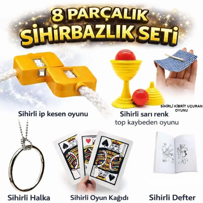 BUĞZ 8’li Sihirbazlık Seti (kibrit, Defter, Halka, Kupa, İp, 3’lü Kart)