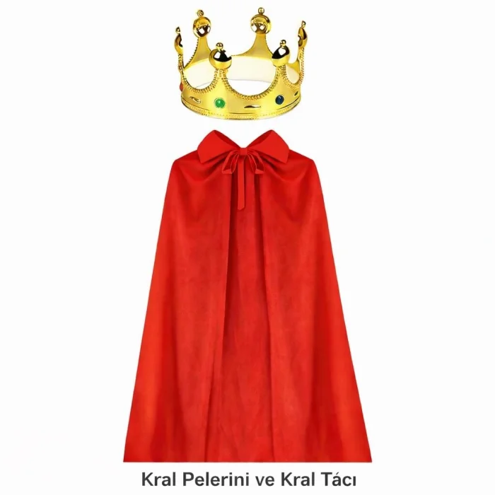 BUĞZ 90 cm Kral Pelerini ve Altın Kral Tacı Seti