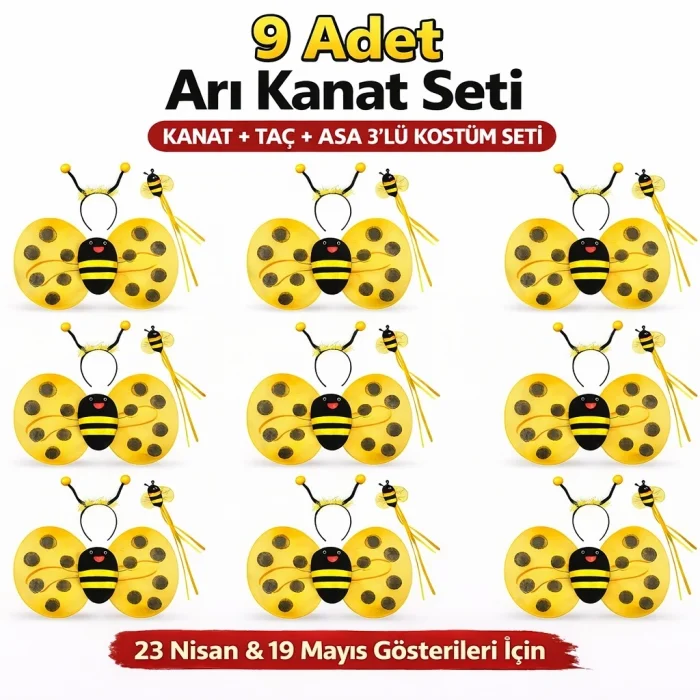 BUĞZ 9’lu Arı Kostüm Seti – Kanat Taç Asa