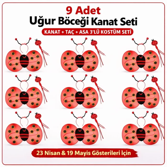 BUĞZ 9’lu Uğur Böceği Ateş Böceği Kostüm Seti – Kanat Taç Asa