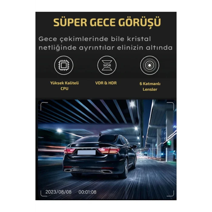 A-98 WiFi Full HD 3 Kameralı Araç İçi Güvenlik Kamerası + Park Modu Kablosu Ön-Arka-İç Kayıt,DashCam