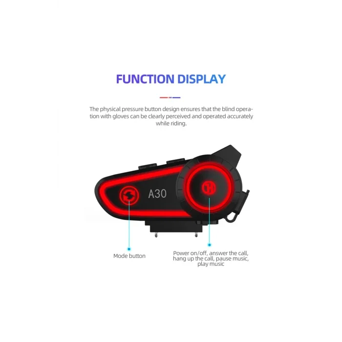 BUĞZ A30 Motosiklet Kask Kulaklık Intercom Işıklı 2 Eşleşme Özellikli