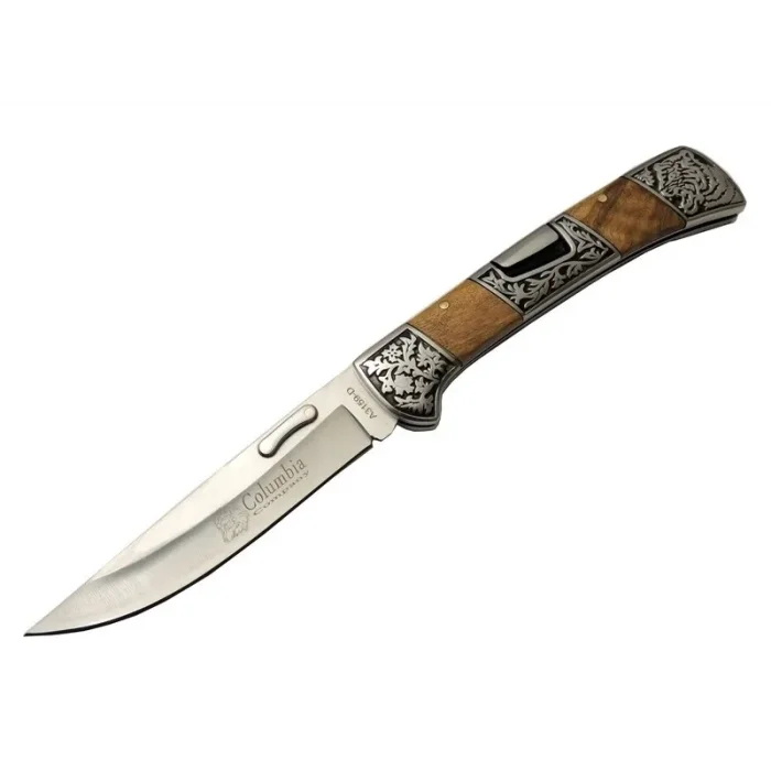 BUĞZ A3159-d Kahverengi Kamp Çakı 23,5cm- Ahşap Sap, Kaplan İşlemeli, Kemerlikli