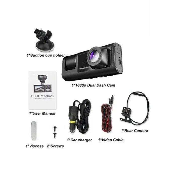 BUĞZ A98 Tipi WiFi Full HD 3 Kameralı Araç İçi Güvenlik Kamerası Gece Görüşlü G Sensörlü