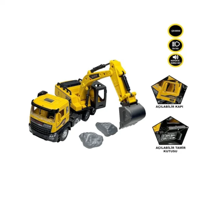  AA992-01AB Çek Bırak Işıklı ve Sesli 1:28 Kamyon Ekskavatör / Beton Mikseri