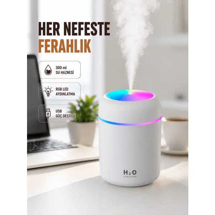 BUĞZ ABS Gövdeli 300ml USB Nemlendirici – Beyaz, Gri, Pembe Renk