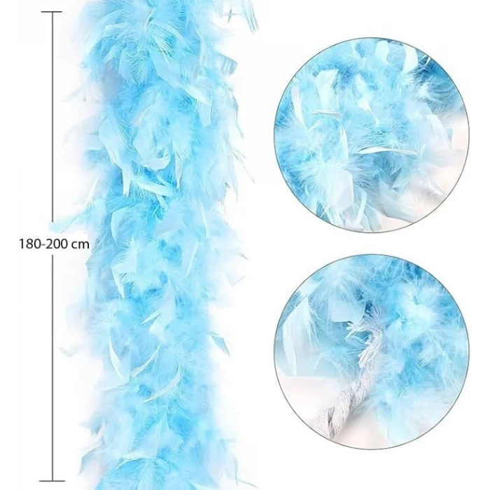 BUĞZ Açık Mavi Renk Kabarık Kalın Otriş Boa Tüy 6 cm Genişlik 180-200 cm Uzunluk