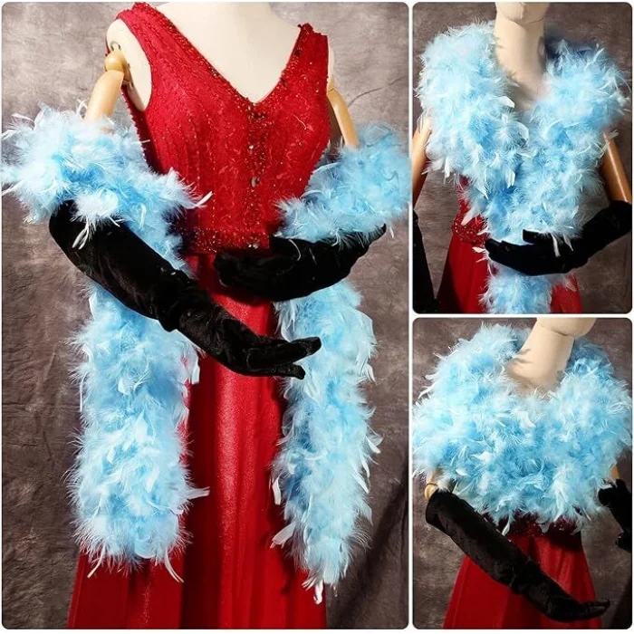 BUĞZ Açık Mavi Renk Kabarık Kalın Otriş Boa Tüy 6 cm Genişlik 180-200 cm Uzunluk