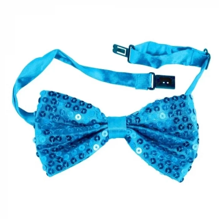  Açık Mavi Turkuaz Payetli Pullu Papyon