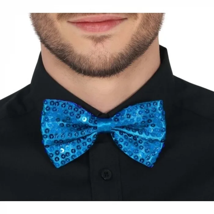  Açık Mavi Turkuaz Payetli Pullu Papyon