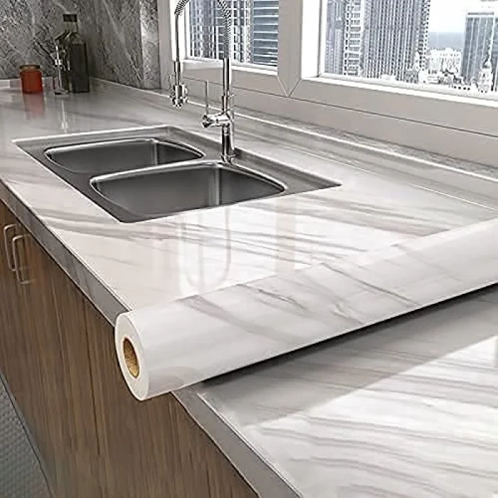 BUĞZ Açık Mermer Desenli Yapışkanlı Kaplama Kağıdı  Büyük Boy 5 Metre - Lisinya