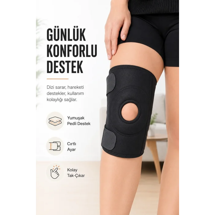 BUĞZ Açık Patella Destekli Ayarlanabilir Cırtlı Dizlik Spor Günlük Kullanım Diz Bandajı