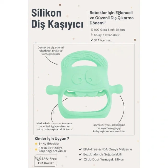 BUĞZ Açık Yeşil Bebek Silikon Diş Kaşıyıcı