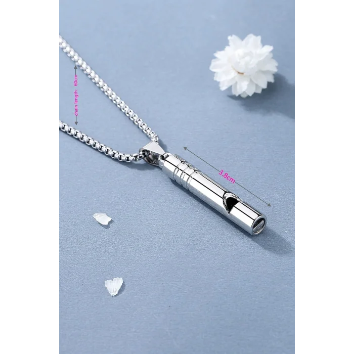 BUĞZ Acil Durum Düdüğü 316L Çelik Kararma Yapmaz Yüksek Desibel Kolye Unisex