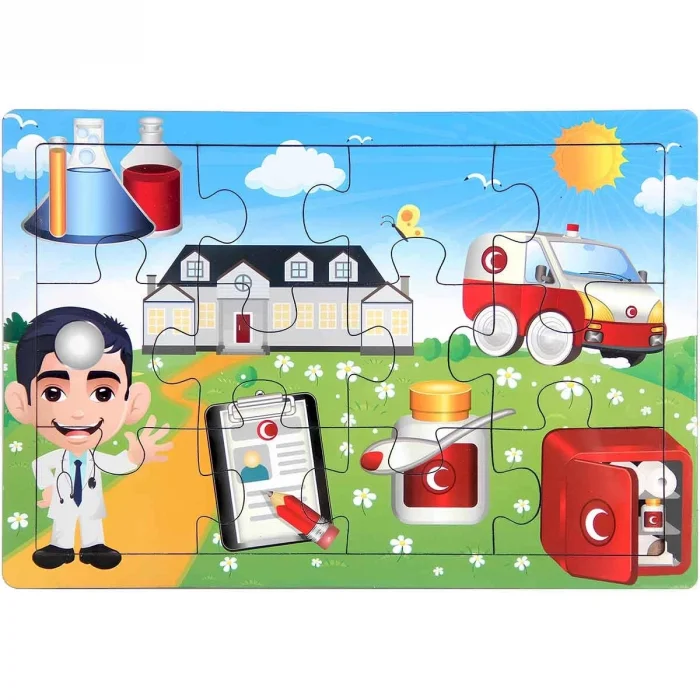  Ahşap Eğitici Puzzle 12 Parça - 1 Adet Stokta Olan Gönderilir