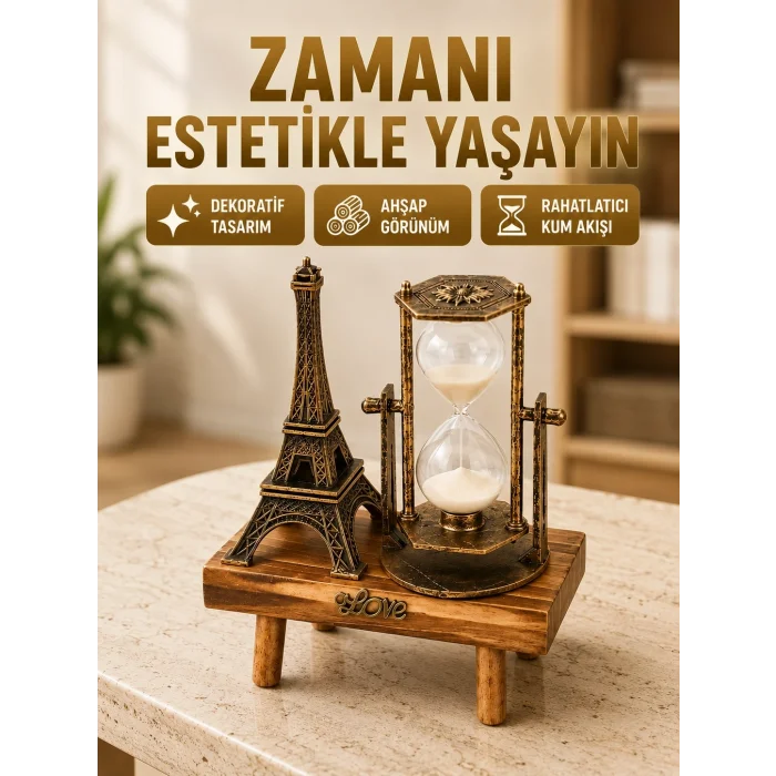 BUĞZ Ahşap Gövdeli Dekoratif Kum Saati – Masa Üstü El Sanatı Aksesuarı
