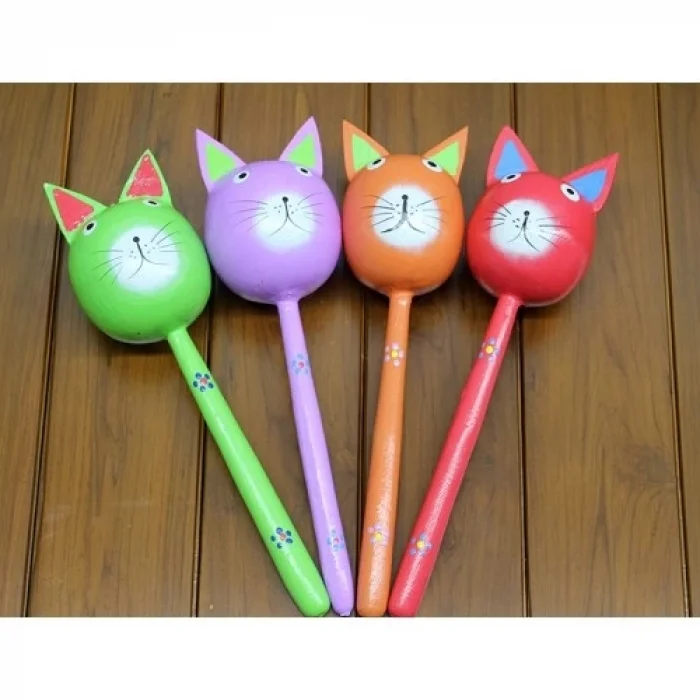  Ahşap Kedi Marakas Tekli