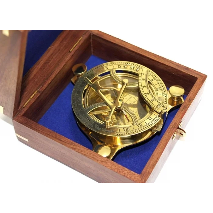 BUĞZ Ahşap Kutulu El Yapımı Pirinç Güneş Saati Ve Pusula 15640