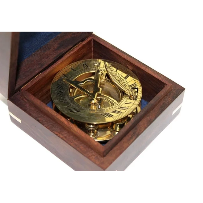BUĞZ Ahşap Kutulu Pirinç Güneş Saati Ve Pusula Modeli 2213