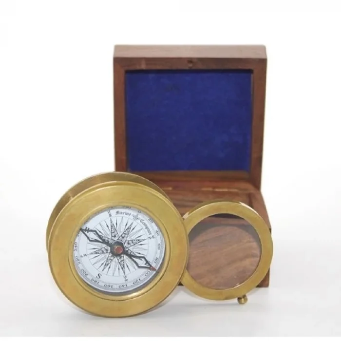  Ahşap Kutulu Pirinç Mercekli Pusula Model 1