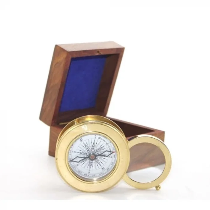  Ahşap Kutulu Pirinç Mercekli Pusula Model 2