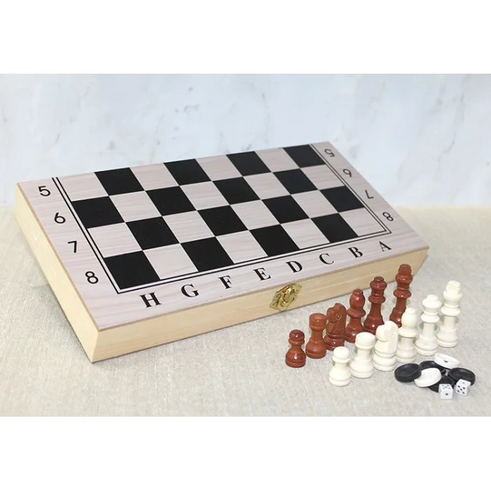 BUĞZ Ahşap Kutulu Satranç ve Tavla Seti - Model 2