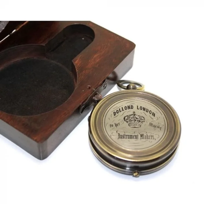  Ahşap Kutulu Üzeri Desenli Pirinç Pusula