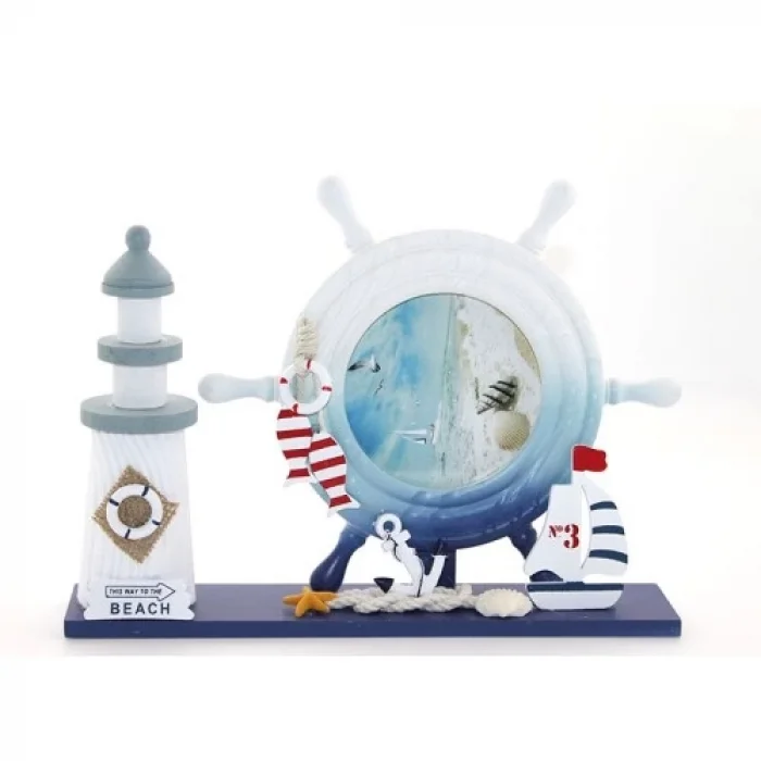  Ahşap Marin Deniz Feneri Dümenli Çerceve Model 1