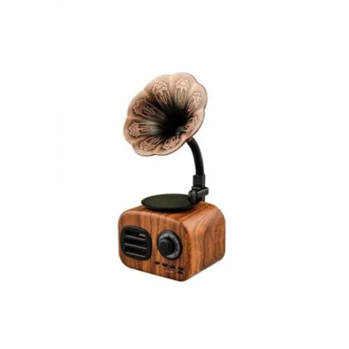 BUĞZ Ahşap Retro Tasarım Bluetooth Radyo ve Gramofon Hoparlör, Dekoratif Mini Ses Sistemi