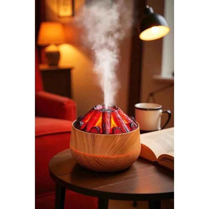 BUĞZ Ahşap Tasarımlı Soğuk Buhar Hava Nemlendirici ve Aroma Difüzörü, 300 ml Kapasiteli, Bej Renk