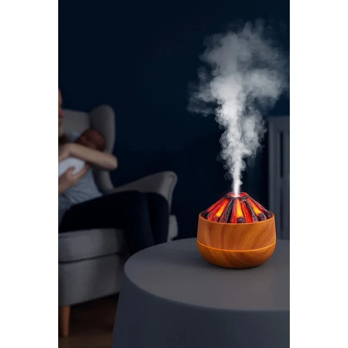 BUĞZ Ahşap Tasarımlı Soğuk Buhar Hava Nemlendirici ve Aroma Difüzörü, 300 ml Kapasiteli, Bej Renk