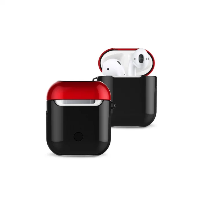 BUĞZ Airpods 2 (2.nesil) 3in1 Kılıf - Siyah-kırmızı