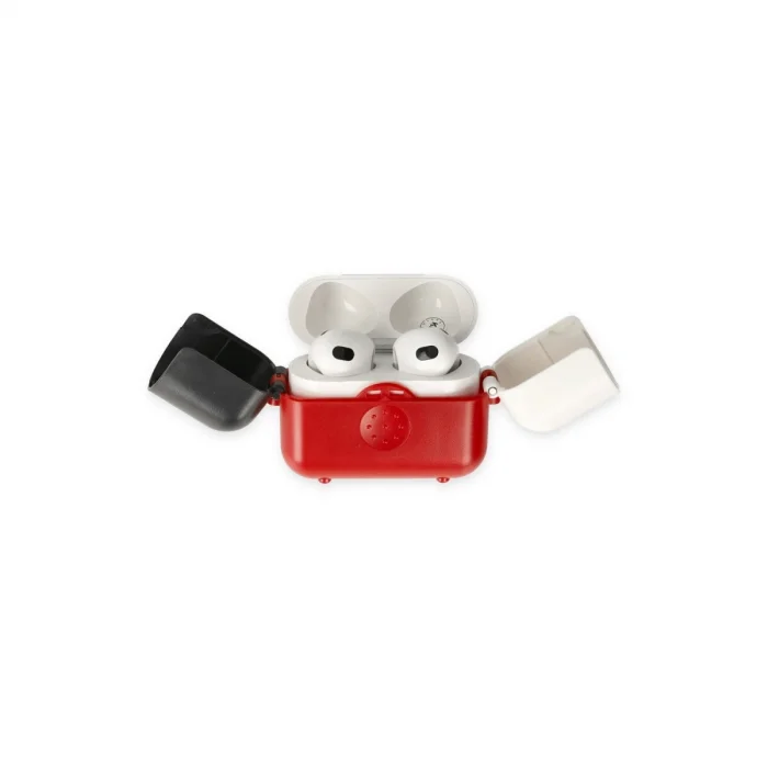 BUĞZ Airpods 3 (3.nesil) Basmalı Kılıf - Kırmızı-siyah-beyaz