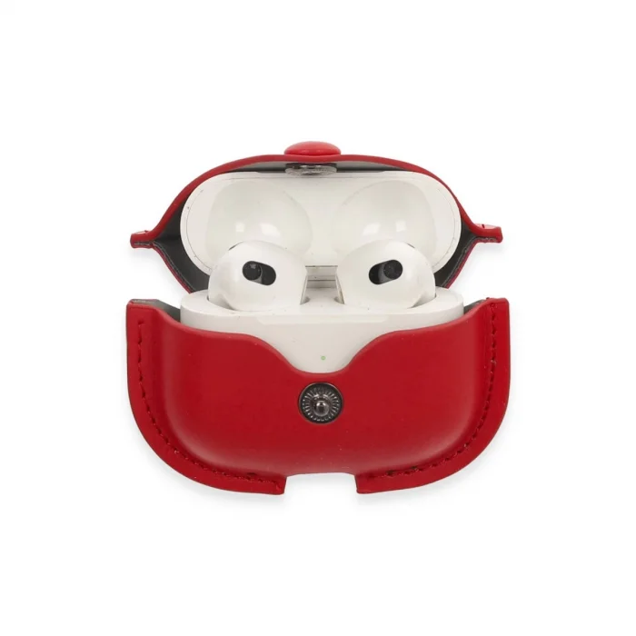 BUĞZ Airpods 3 (3.nesil) Çanta Deri Kılıf - Kırmızı