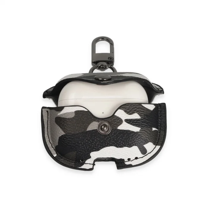 BUĞZ Airpods 3 (3.nesil) Çanta Kamuflaj Deri Kılıf - Gri