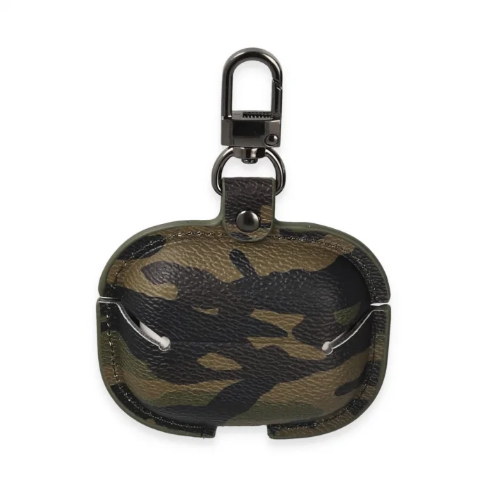 BUĞZ Airpods 3 (3.nesil) Çanta Kamuflaj Deri Kılıf - Haki Yeşil