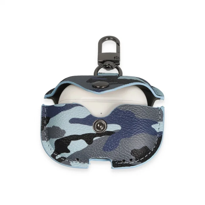 BUĞZ Airpods 3 (3.nesil) Çanta Kamuflaj Deri Kılıf - Mavi