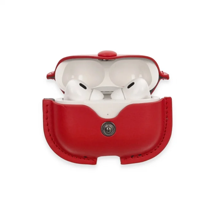 BUĞZ Airpods Pro 2 (2.nesil) Çanta Deri Kılıf - Kırmızı