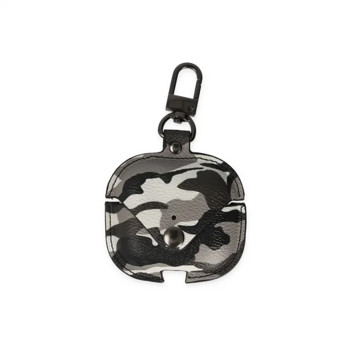 BUĞZ Airpods Pro 2 (2.nesil) Çanta Kamuflaj Deri Kılıf - Gri